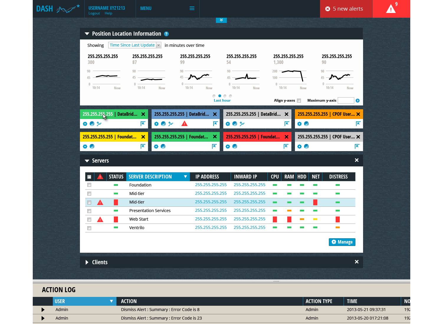 Screenshot of a system administration dashboard.